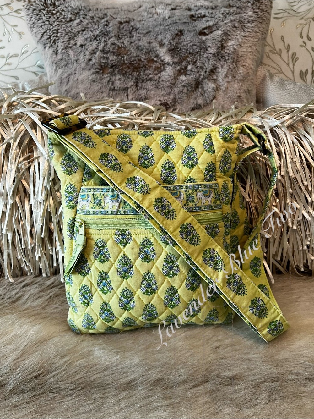 Vintage VERA BRADLEY Citron 2006 Hipster Crossbody Y2K Green Yellow Elephants Qu